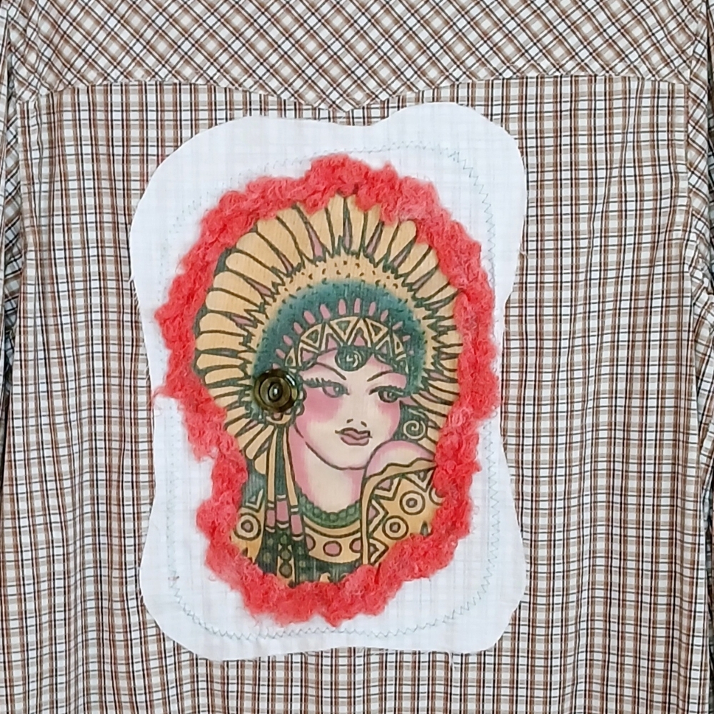 Upcycled Western Shirt Beautiful Native American Girl - Picture 7 of 11
